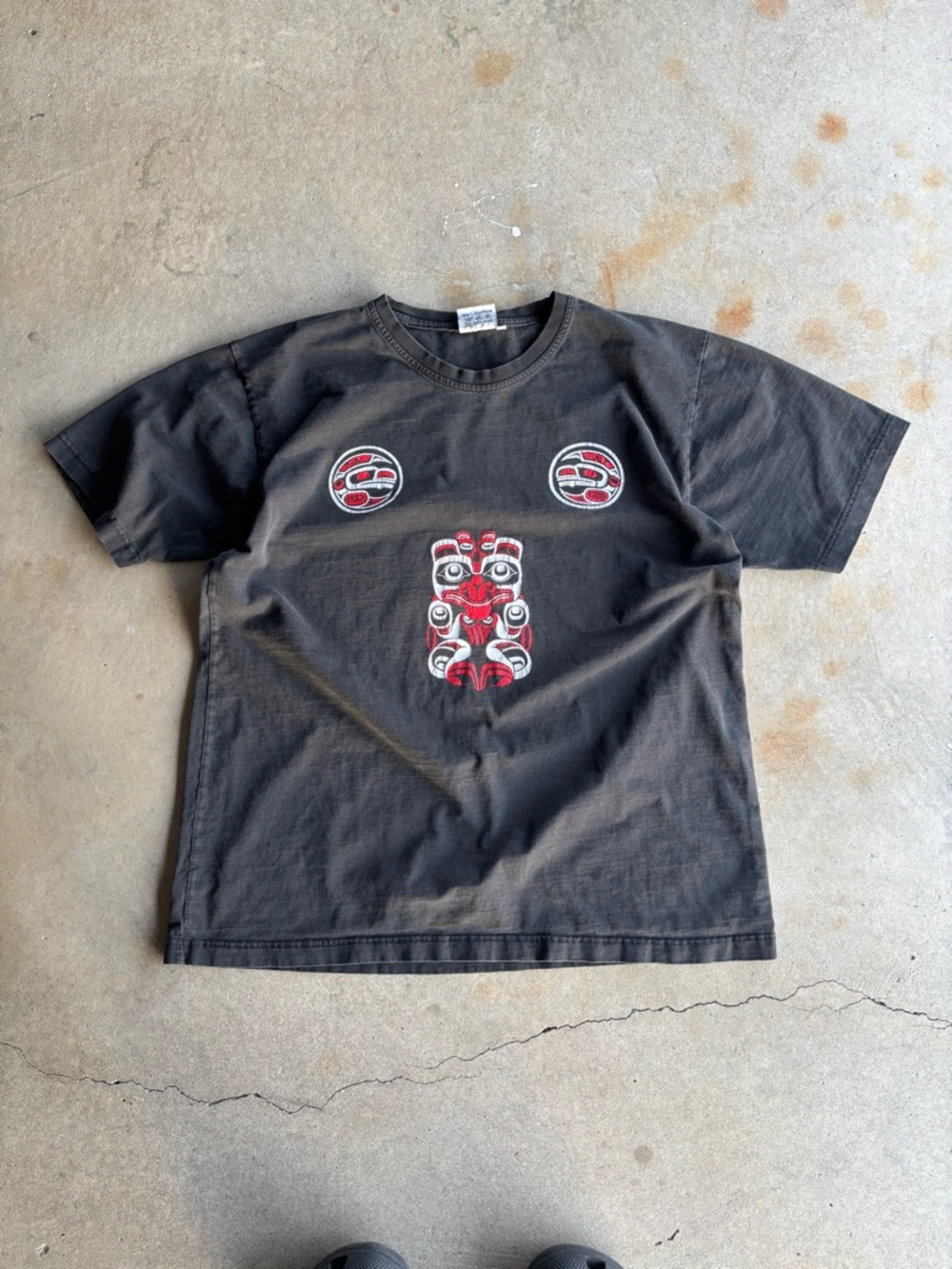 Vintage Koh Phangan Black Graphic Tee with Red & White Tribal Motif
